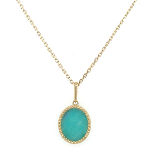 9ct Yellow Gold Oval Amazonite Pendant With Beaded Edge