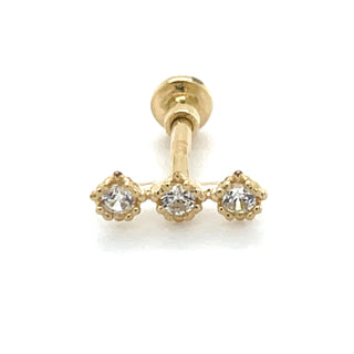 9ct Yellow Gold Milgrain Edge Triple Cz Single Earrings