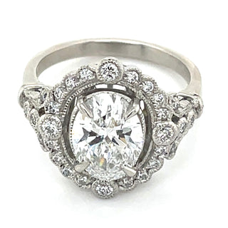 Florence - Platinum 2.35ct Laboratory Grown Oval Halo Deco Style Diamond Engagement Ring