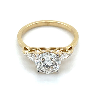 Emerie - 14ct Yellow Gold 1.91ct Round Brilliant Laboratory Grown Diamond & Pear Side Stone Engagement Ring