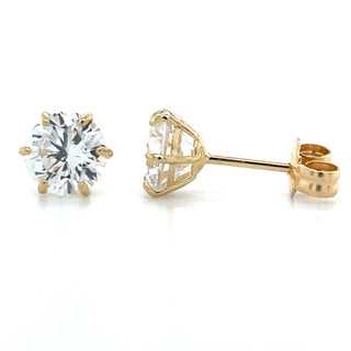 9ct Yellow Gold Cz Six Claw Stud Earrings