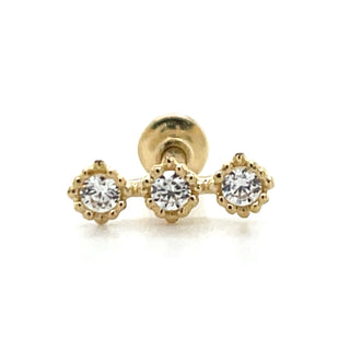 9ct Yellow Gold Milgrain Edge Triple Cz Single Earrings