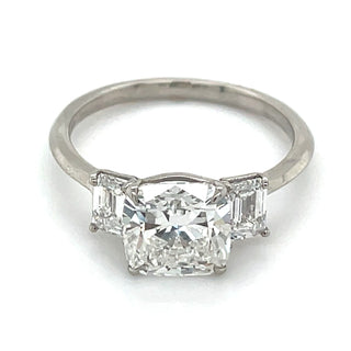 Ellisa - Platinum 2.70ct Cushion & Emerald Cut Trilogy Laboratory Grown Diamond Engagement Ring