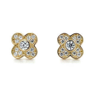 9ct Yellow Gold Flower Cz Stud Earrings