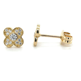 9ct Yellow Gold Flower Cz Stud Earrings