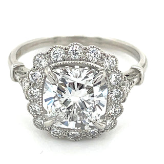 Harper - Platinum 3.02ct Laboratory Grown Cushion Halo Deco Style Diamond Engagement Ring