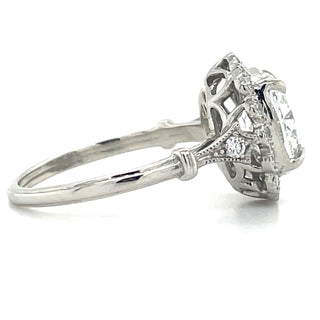 Harper - Platinum 3.02ct Laboratory Grown Cushion Halo Deco Style Diamond Engagement Ring