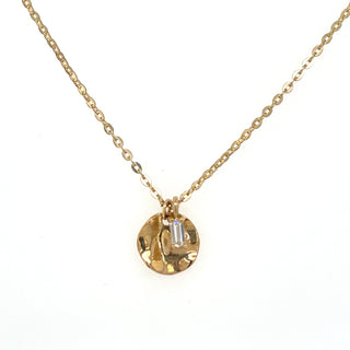 9ct Yellow Gold Petite Hammered Disc & Cz Charm Necklace