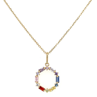 9ct Yellow Gold Multi Coloured Open Circle Cz Pendant