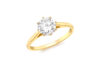9ct Yellow Gold Large Cz Six Claw Solitaire
