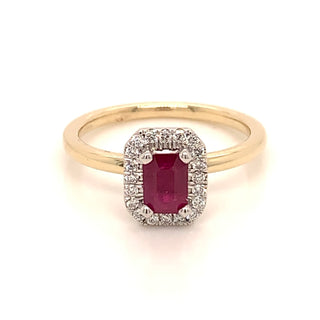 9ct Yellow Gold, Ruby and Diamond Halo