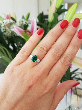 9ct White Gold Lab Created Emerald & Cubic Zirconia Ring