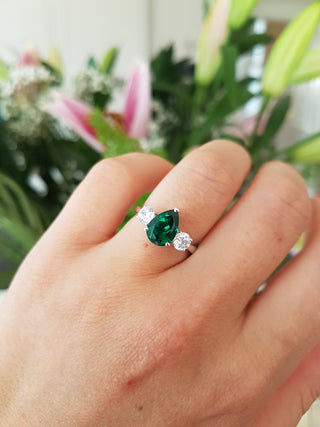 9ct White Gold Lab Created Emerald & Cubic Zirconia Ring