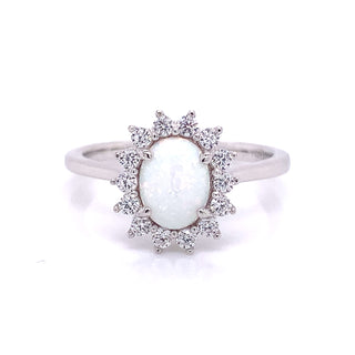 Sterling Silver Opal Halo Cz Ring