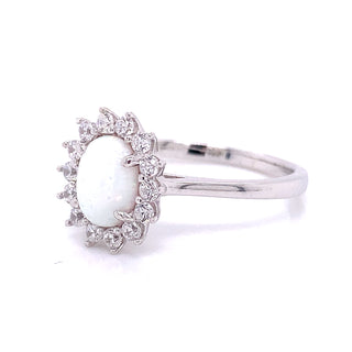 Sterling Silver Opal Halo Cz Ring