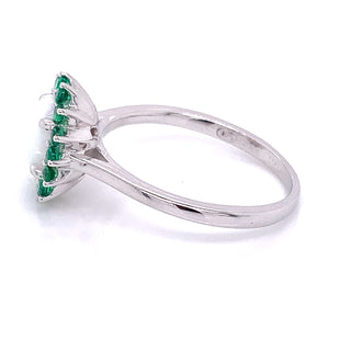 Sterling Silver Opal Halo Emerald Cz Ring