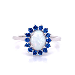 Sterling Silver Opal Halo Sapphire Cz Ring