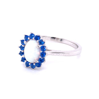 Sterling Silver Opal Halo Sapphire Cz Ring