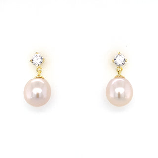 Golden CZ Stud with Pearl Drop