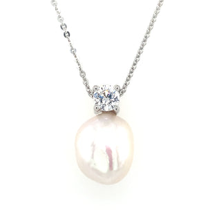 Sterling Silver Baroque Pearl & CZ Necklace