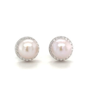 Sterling Silver Pearl Cz Halo Stud