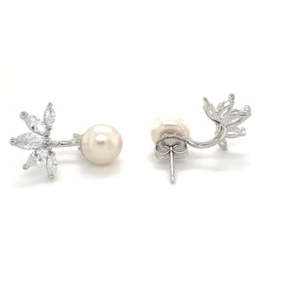 Sterling Silver Pearl Stud with drop Marquise Fan