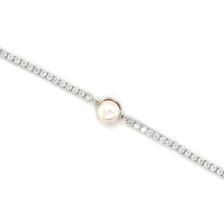 Sterling Silver Tennis Bracelet with Pearl Centre