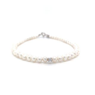Sterling Silver Pearl Bracelet with CZ Centre
