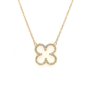 18ct Yellow Gold Diamond Set Open Clover Necklace