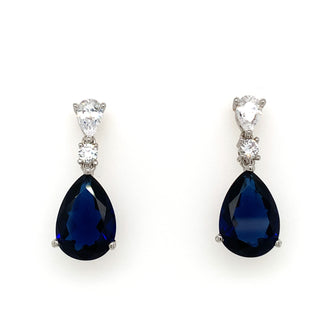 Sterling Silver Sapphire Cz & Pear Drop Earrings