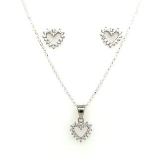 Sterling Silver Open CZ Heart Earring And Pendant Set