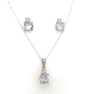Sterling Silver Round Cz Earring And Pendant Set