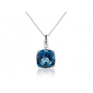 9ct White Gold Diamond Baguette London Blue Topaz Pendant Necklace