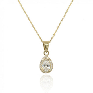 9ct Yellow Gold Cubic Zirconia Pear Cluster Pendant Necklace