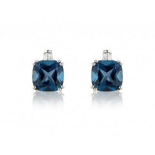 9ct White Gold Baguette Diamond & London Blue Topaz Earrings