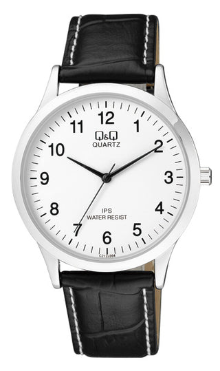 Q&Q Black Croc with White Stitching Gents Watch