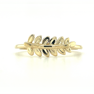 9ct Yellow Gold Detailed Curved Leaf Ring