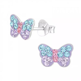 Children's Silver Butterfly Ear Studs with Crystal