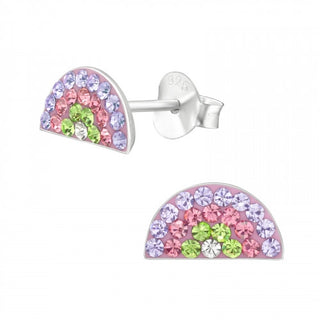Children's Silver Rainbow Ear Studs with Crystal