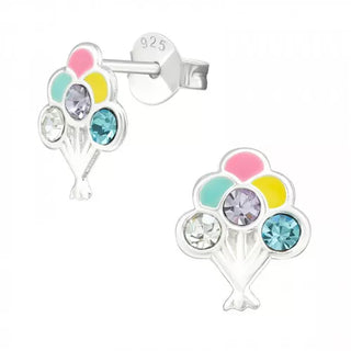 Children's Silver Balloon Ear Studs with Crystal
