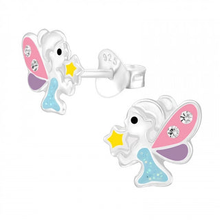 Children's Silver Fairy Ear Studs with Crystal