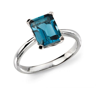 London Blue Topaz Emerald Cut Ring in White Gold