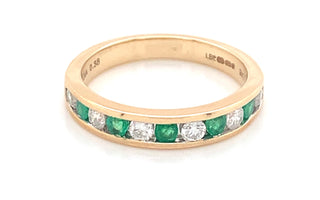 9ct Yellow Gold Earth Grown 0.25ct Emerald And 0.30ct Diamond Eternity Ring