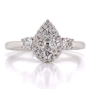 9ct White Gold 0.50ct Pear Halo Diamond Ring With Two Side Stones