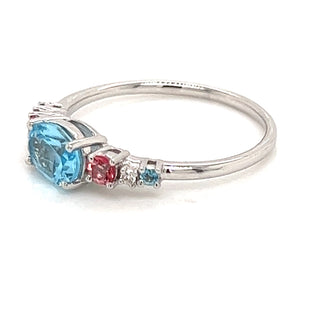 Earth Grown Blue & Pink Topaz with Diamond Ring in 18c White Gold