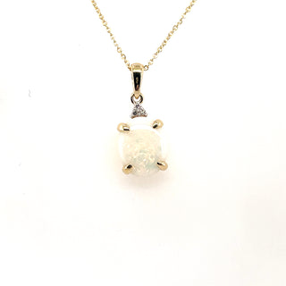 9ct Yellow Gold Earth Grown Opal & Diamond Pendant Necklace