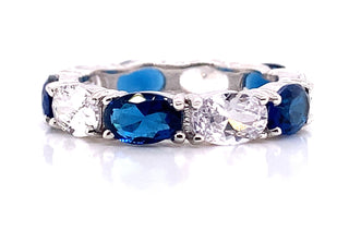 Sterling Silver Full Oval CZ & Sapphire Ring
