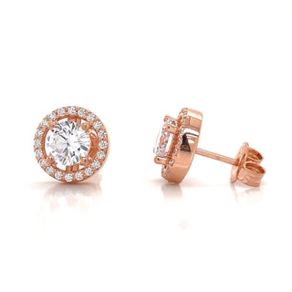 Rose Gold Large Round Cz Halo Earrings