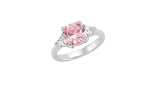 Sterling Silver Princess Cut Pink Stone with Side Cz Stones