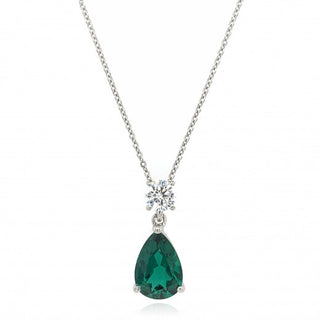 9ct White Gold Cubic Zirconia & Lab Created Emerald Pendant Necklace